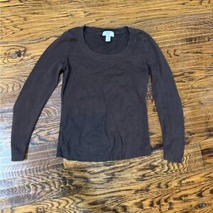 LOFT Women's Dark Brown Lightweight Crewneck Sweater